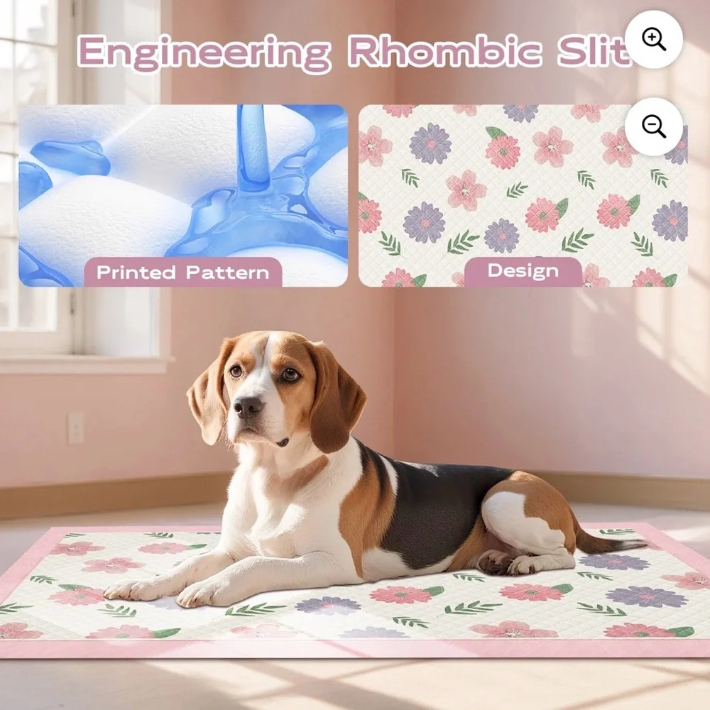 Thicken Puppy Pads, 7 Layer Printed Pink Dog Pads, 24